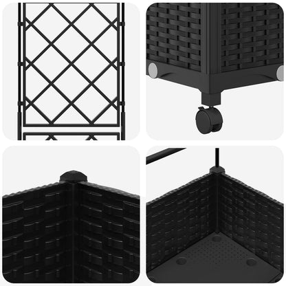 Vaso da giardino con grigliato e ruote Nero 40 x 40 x 131,5 cm | homemem39