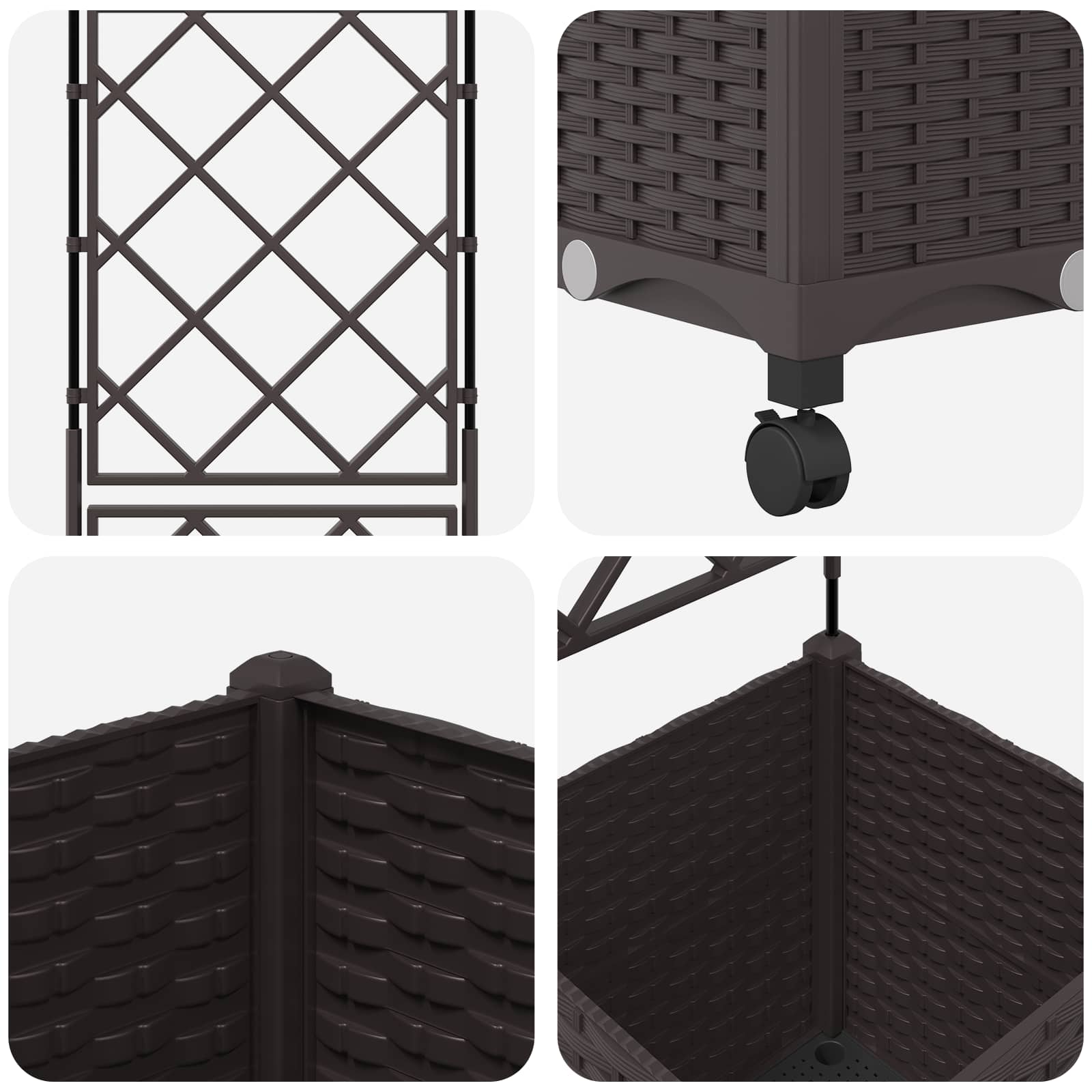 Vaso da giardino con grigliato e ruote Marrone 40 x 40 x 149 cm | homemem39