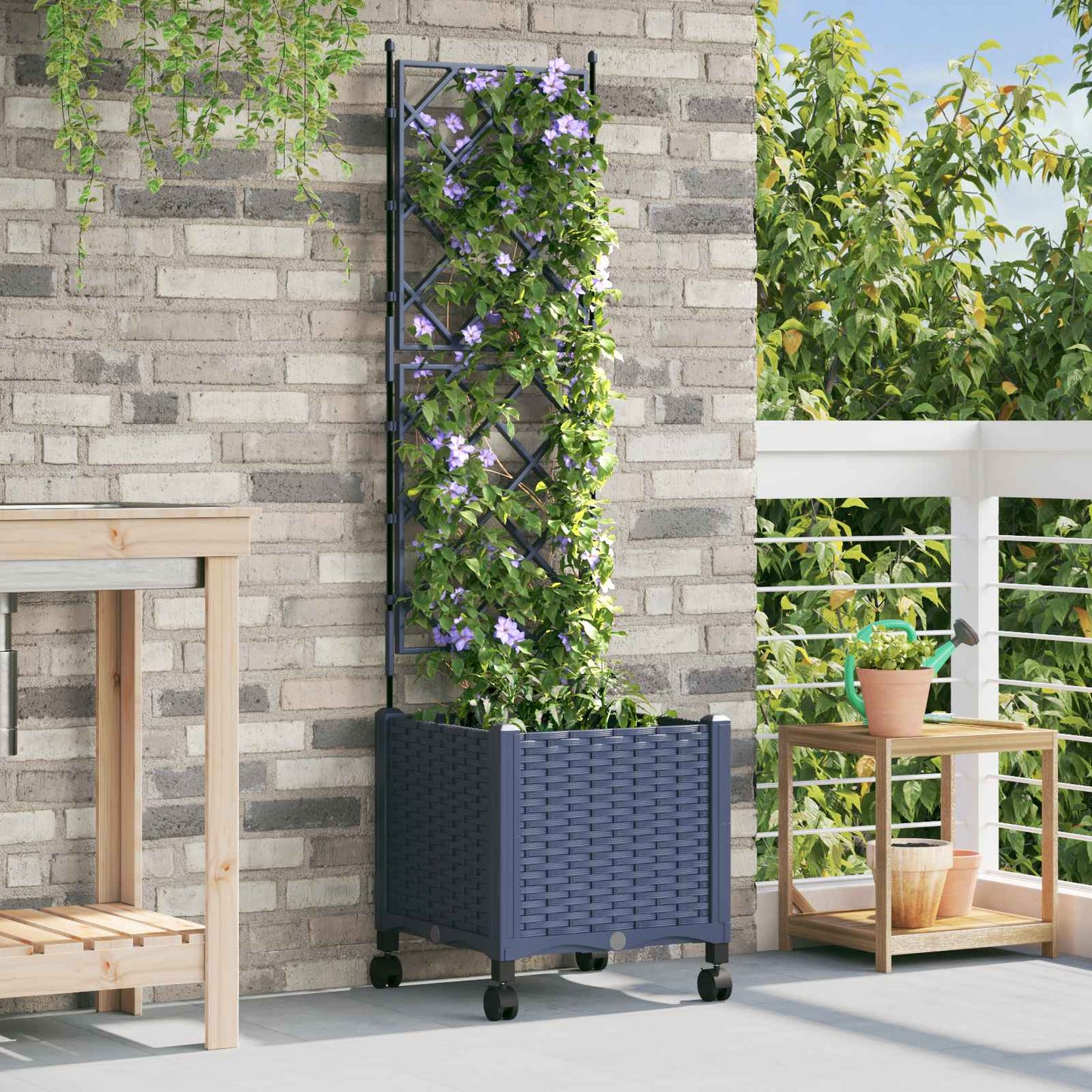Vaso da giardino con grigliato e ruote Grigio 40 x 40 x 149 cm | homemem39