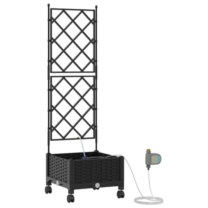 Vaso da Giardino con Irrigazione e Ruote Nero 40 x 40 x 132 cm | homemem39