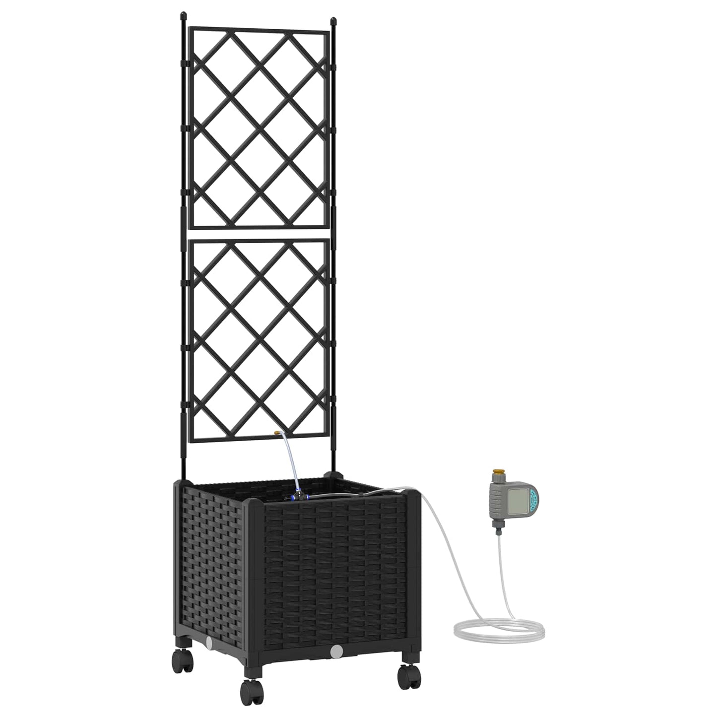 Vaso da Giardino con Irrigazione e Ruote Nero 40 x 40 x 148 cm | homemem39