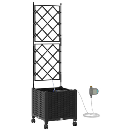 Vaso da Giardino con Irrigazione e Ruote Nero 40 x 40 x 148 cm | homemem39