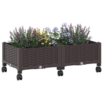 Vaso da Giardino con Ruote Marrone 80 x 40 x 29 cm PP | homemem39