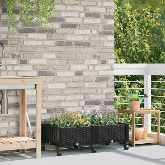 Vaso da Giardino con Ruote Nero 80 x 40 x 29 cm PP | homemem39