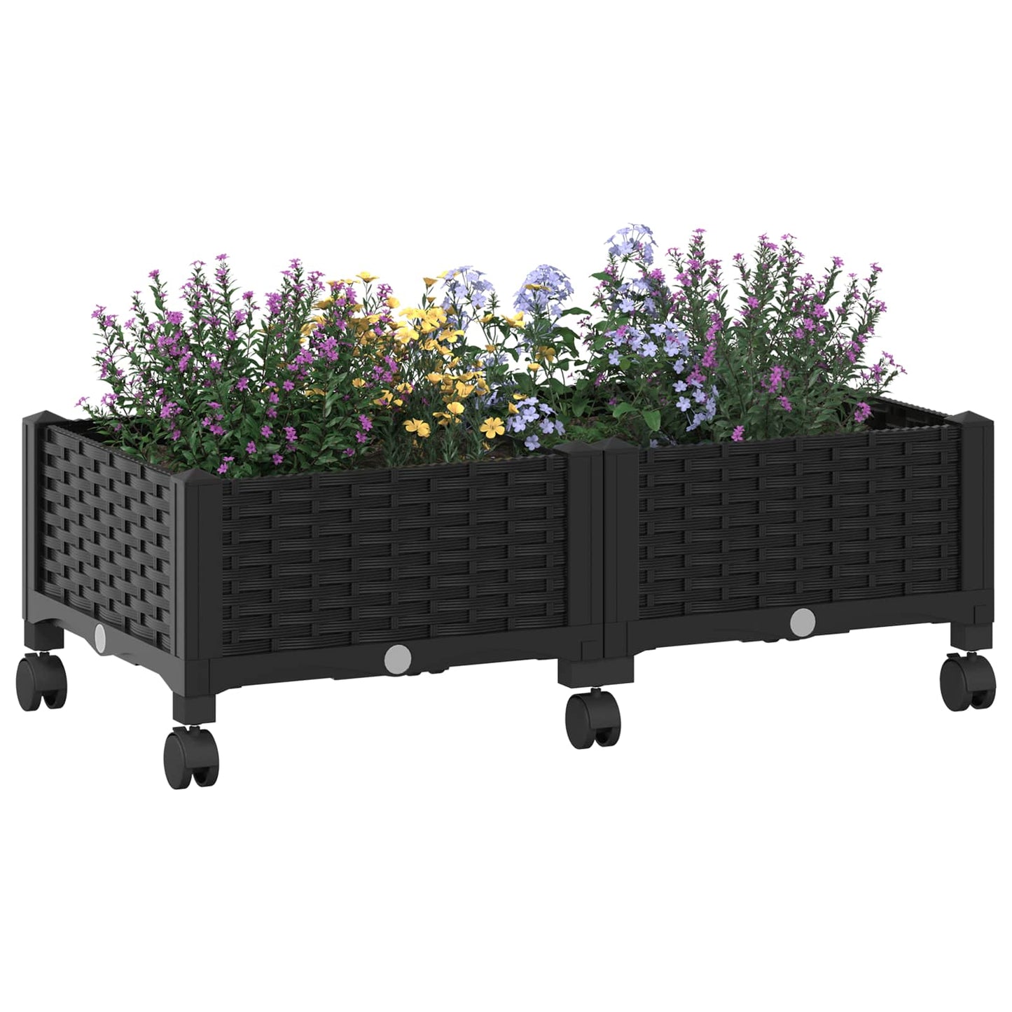 Vaso da Giardino con Ruote Nero 80 x 40 x 29 cm PP | homemem39