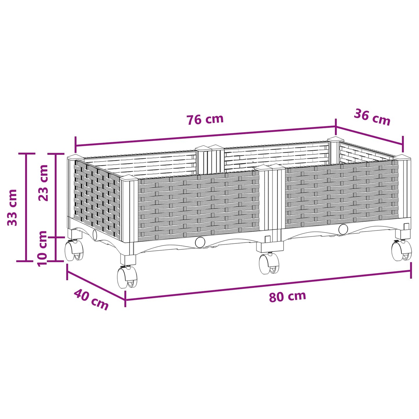Vaso da Giardino con Ruote Nero 80 x 40 x 29 cm PP | homemem39
