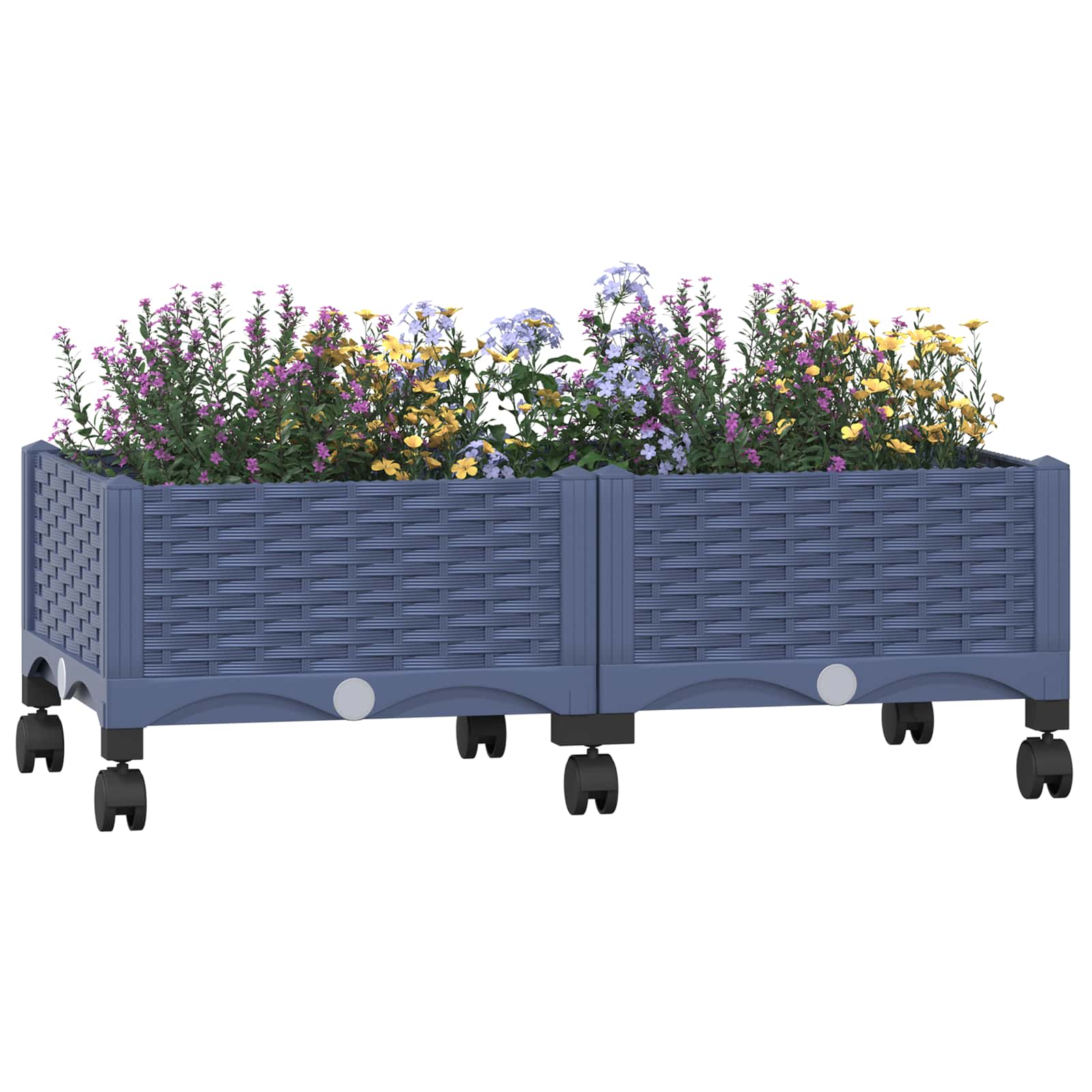 Vaso da Giardino con Ruote Blu Grigio 80 x 40 x 33 cm PP | homemem39