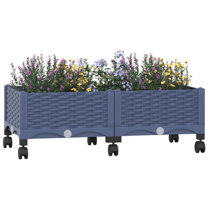 Vaso da Giardino con Ruote Blu Grigio 80 x 40 x 33 cm PP | homemem39