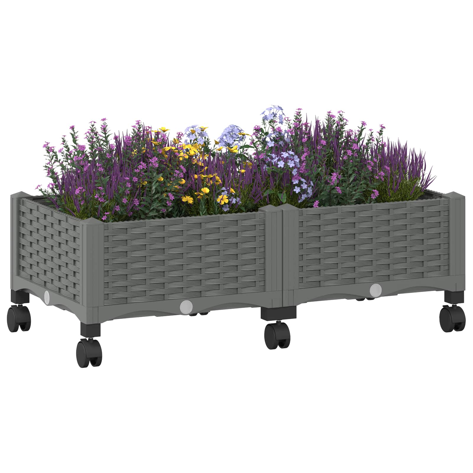 Vaso da Giardino con Ruote Grigio Chiaro 80 x 40 x 33 cm PP | homemem39