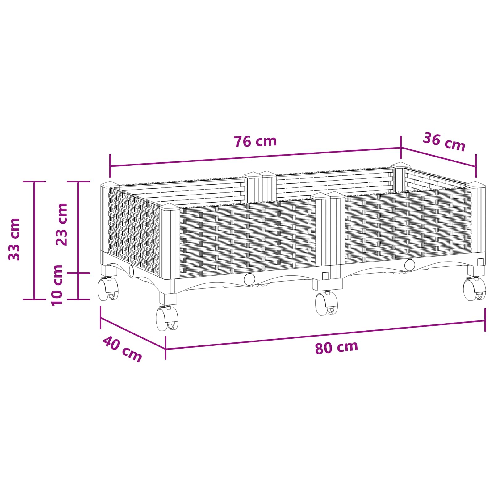 Vaso da Giardino con Ruote Grigio Chiaro 80 x 40 x 33 cm PP | homemem39