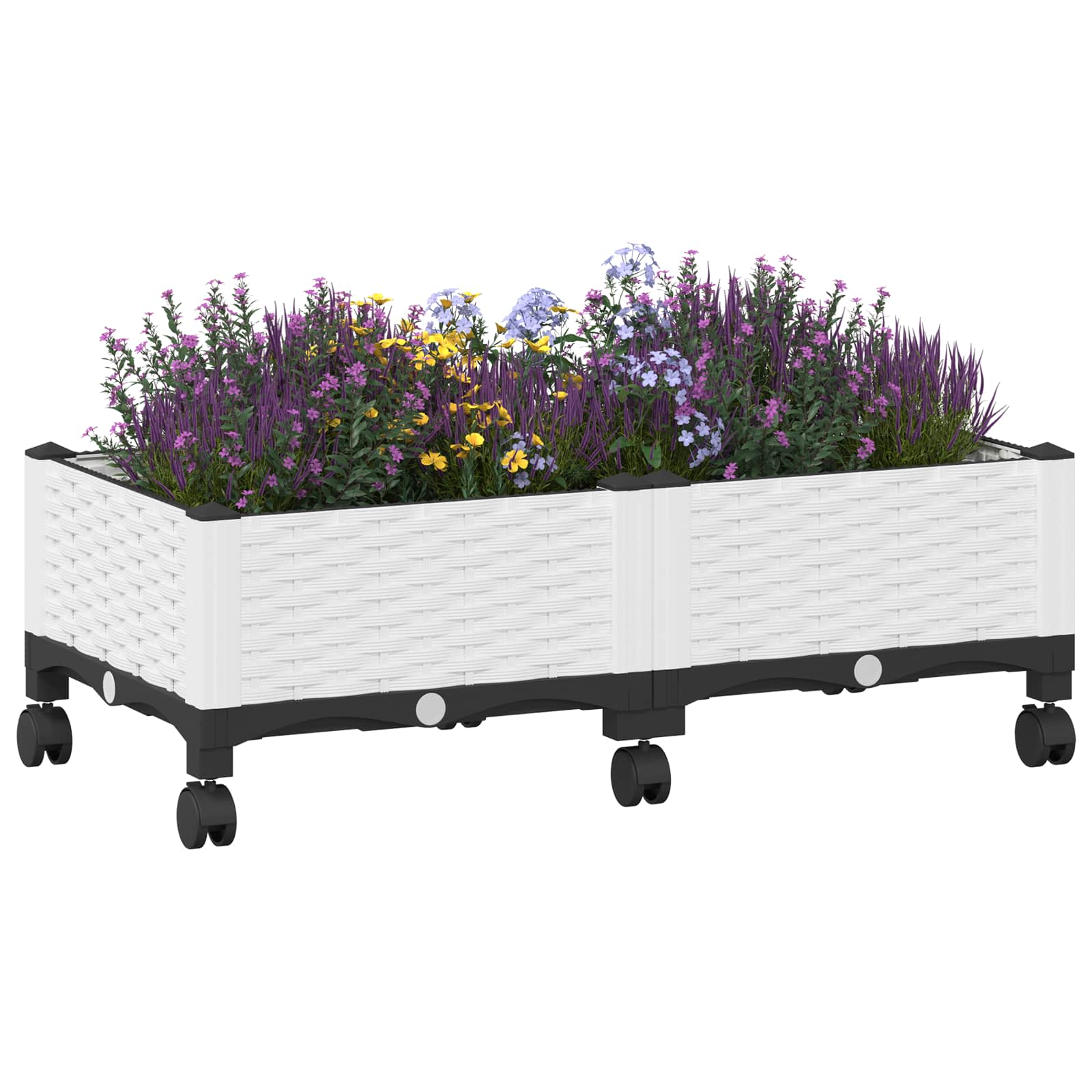 Vaso da Giardino con Ruote Bianco 80 x 40 x 33 cm PP | homemem39