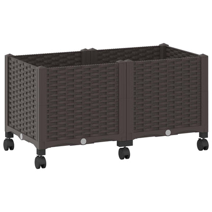 Vaso da Giardino con Ruote Marrone 80 x 40 x 44 cm PP | homemem39