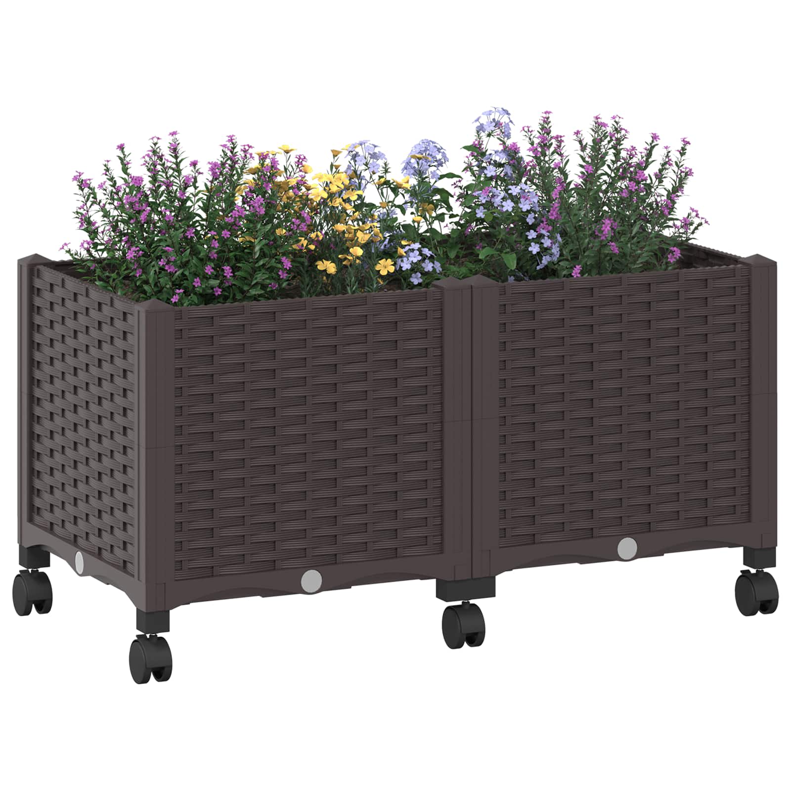 Vaso da Giardino con Ruote Marrone 80 x 40 x 44 cm PP | homemem39