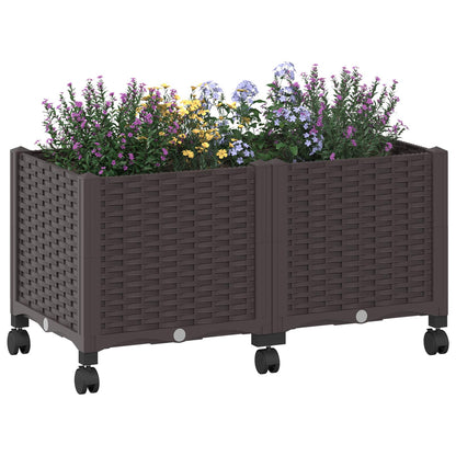 Vaso da Giardino con Ruote Marrone 80 x 40 x 44 cm PP | homemem39