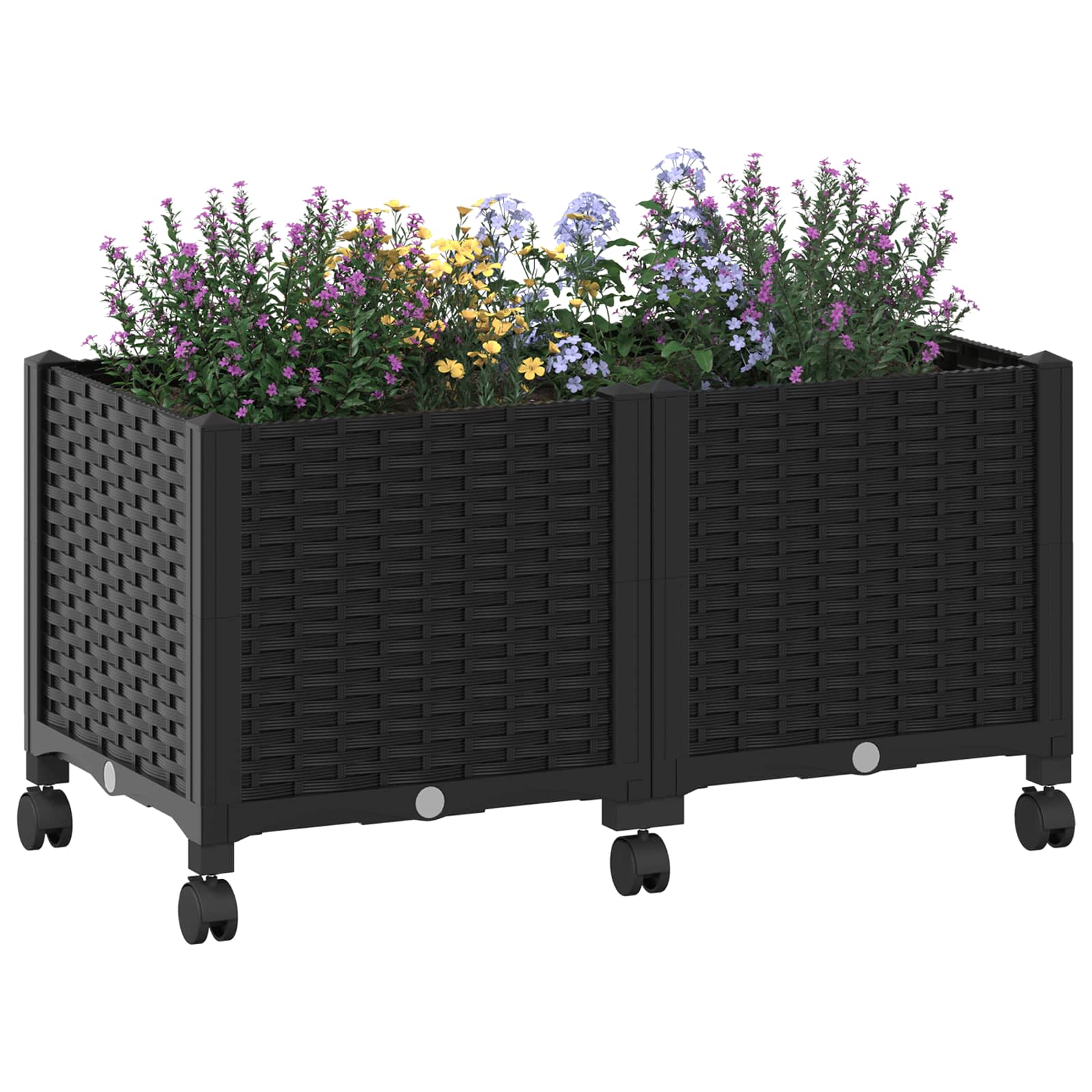 Vaso da Giardino con Ruote Nero 80 x 40 x 44 cm PP | homemem39