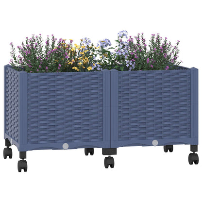 Vaso da Giardino con Ruote Blu Grigio 80 x 40 x 48 cm PP | homemem39