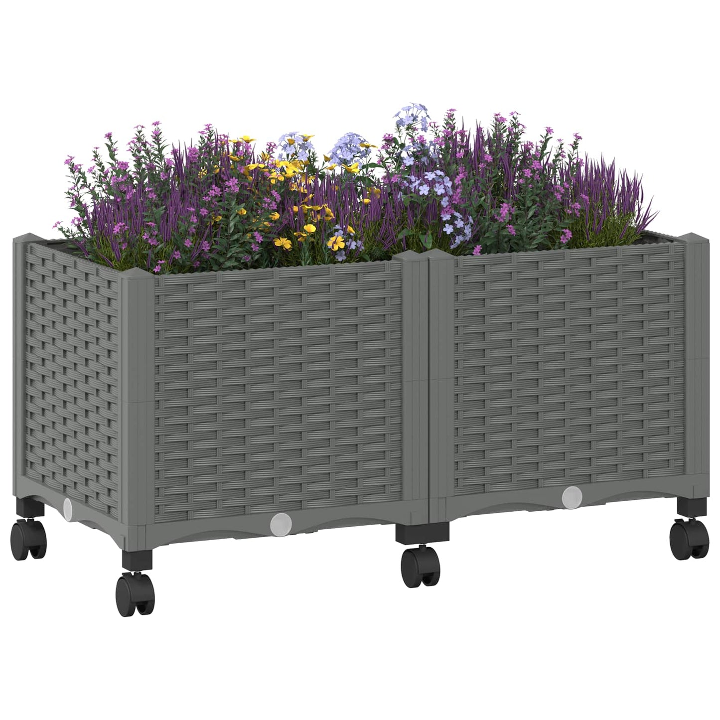 Vaso da Giardino con Ruote Grigio Chiaro 80 x 40 x 48 cm PP | homemem39