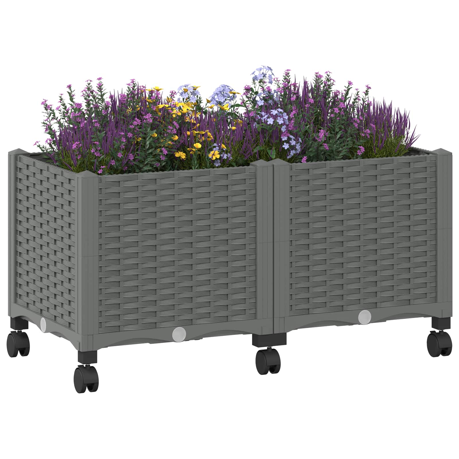 Vaso da Giardino con Ruote Grigio Chiaro 80 x 40 x 48 cm PP | homemem39