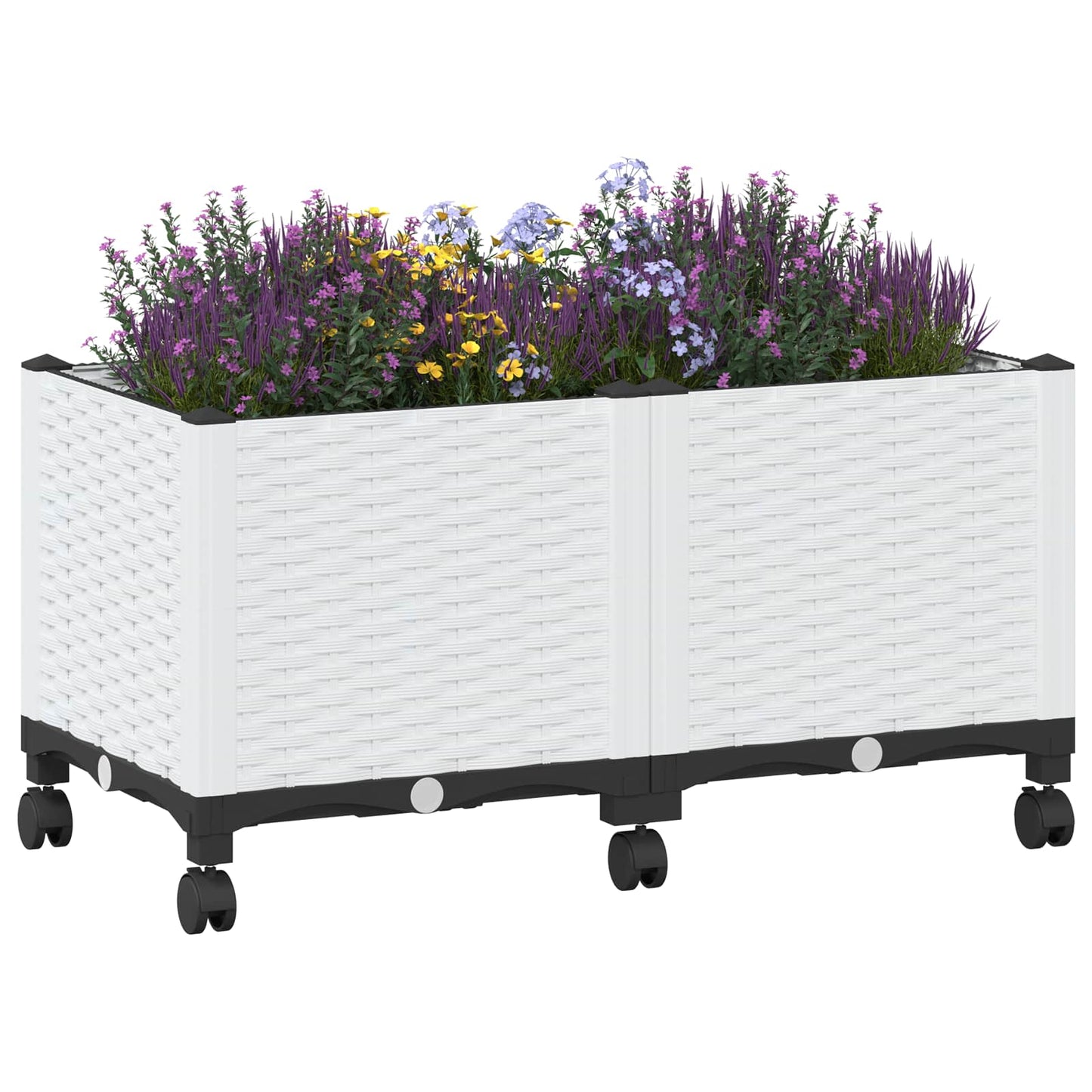 Vaso da Giardino con Ruote Bianco 80 x 40 x 48 cm PP | homemem39