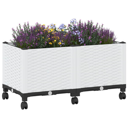 Vaso da Giardino con Ruote Bianco 80 x 40 x 48 cm PP | homemem39