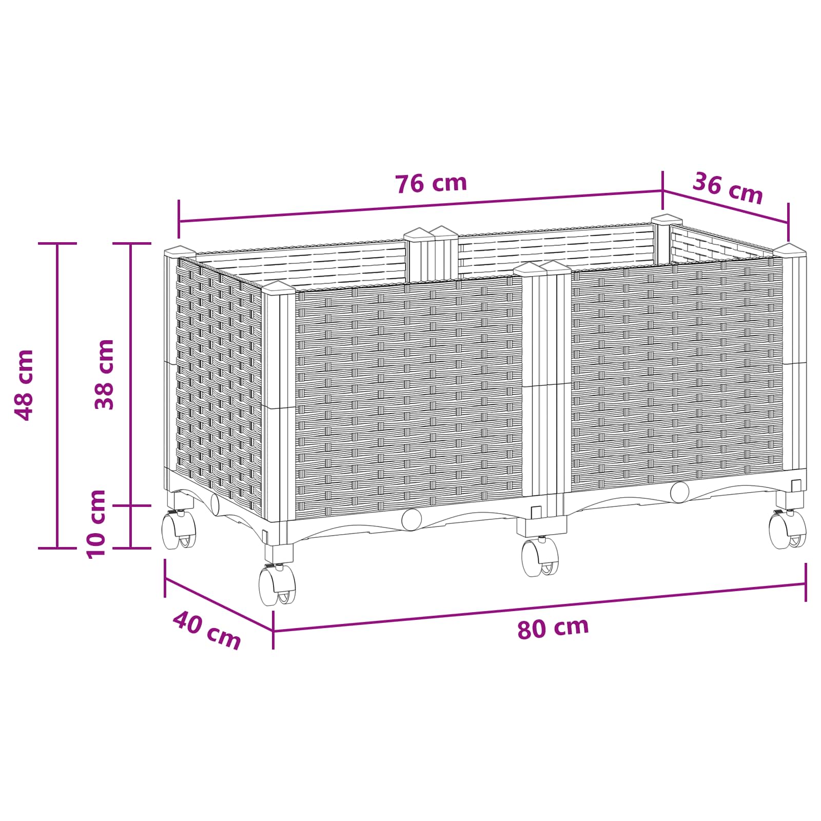 Vaso da Giardino con Ruote Bianco 80 x 40 x 48 cm PP | homemem39