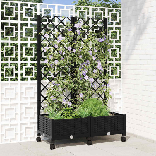 Vaso da giardino con grigliato e ruote Nero 80 x 40 x 131,5 cm | homemem39