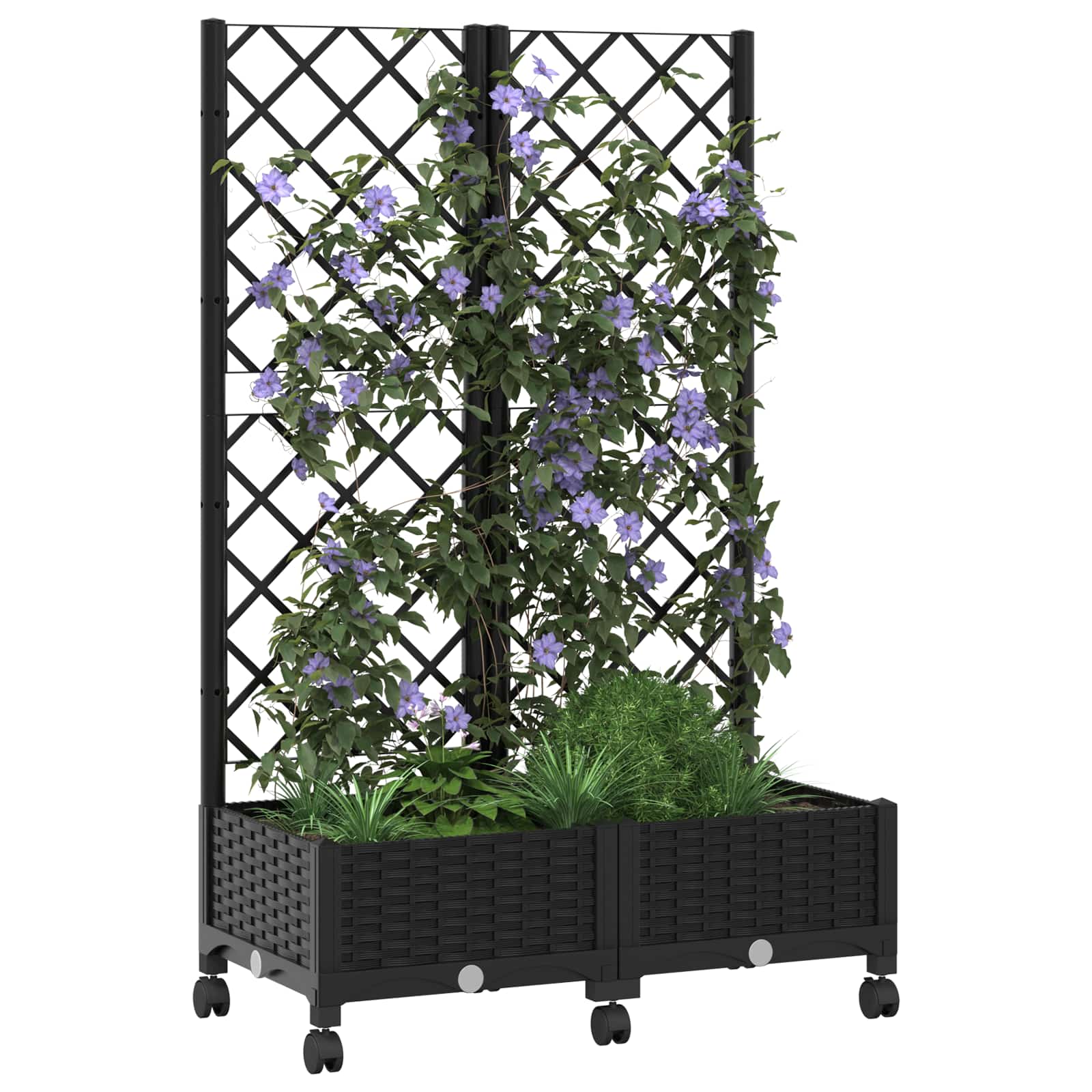 Vaso da giardino con grigliato e ruote Nero 80 x 40 x 131,5 cm | homemem39