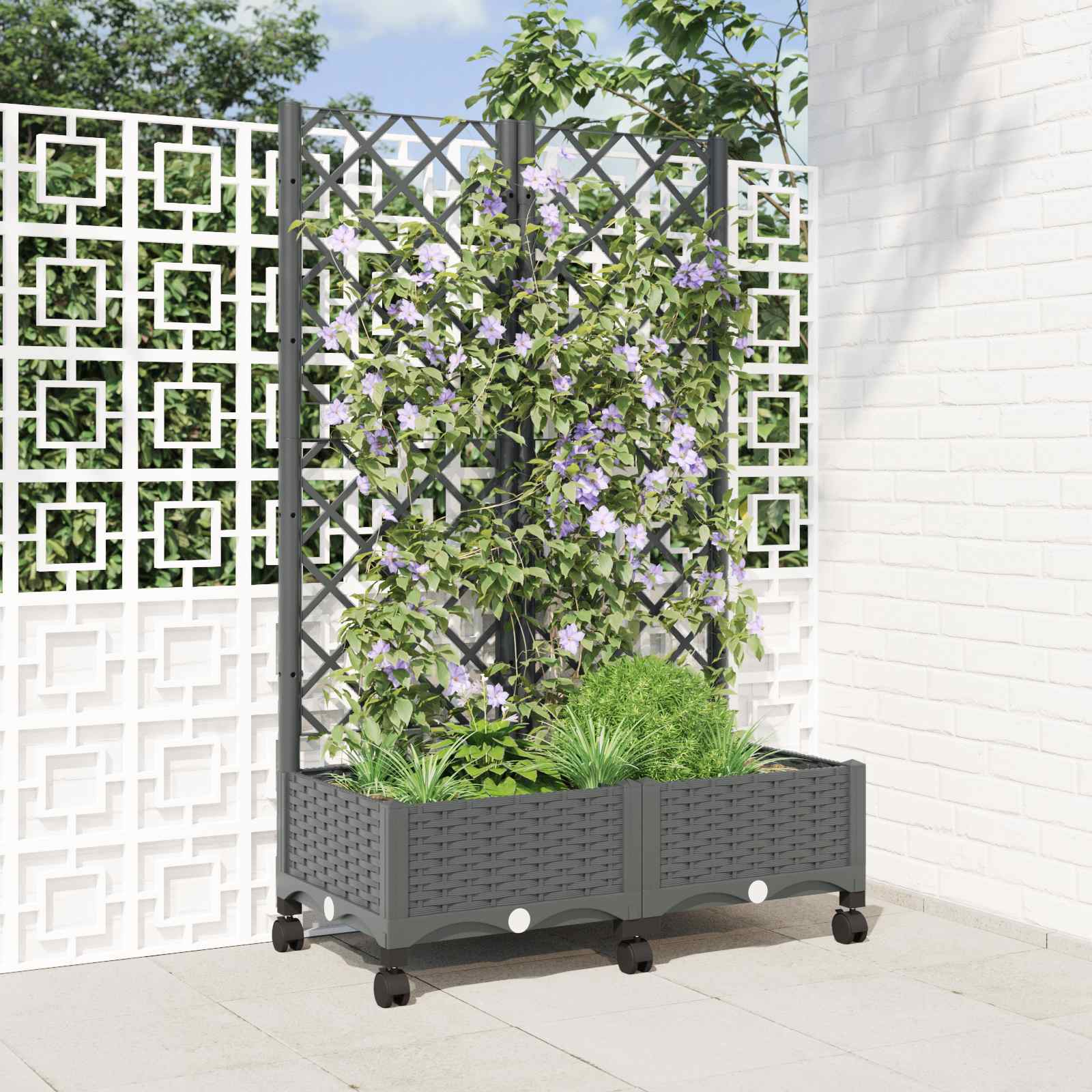 Vaso da giardino con grigliato e ruote Grigio Chiaro PP | homemem39