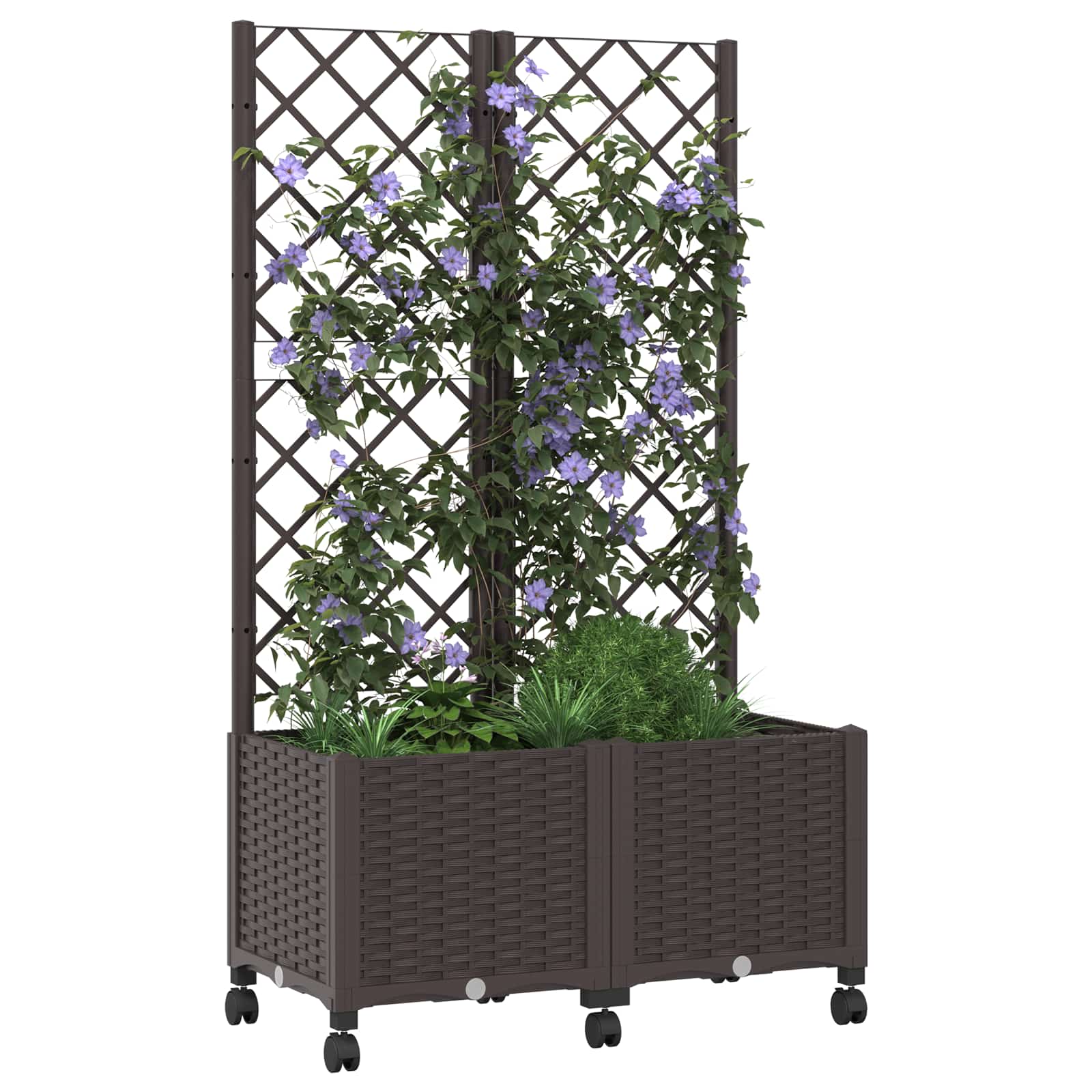 Vaso da giardino con grigliato e ruote Marrone 80 x 40 x 146 cm | homemem39