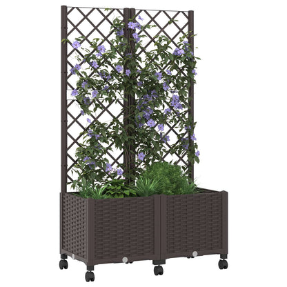Vaso da giardino con grigliato e ruote Marrone 80 x 40 x 146 cm | homemem39