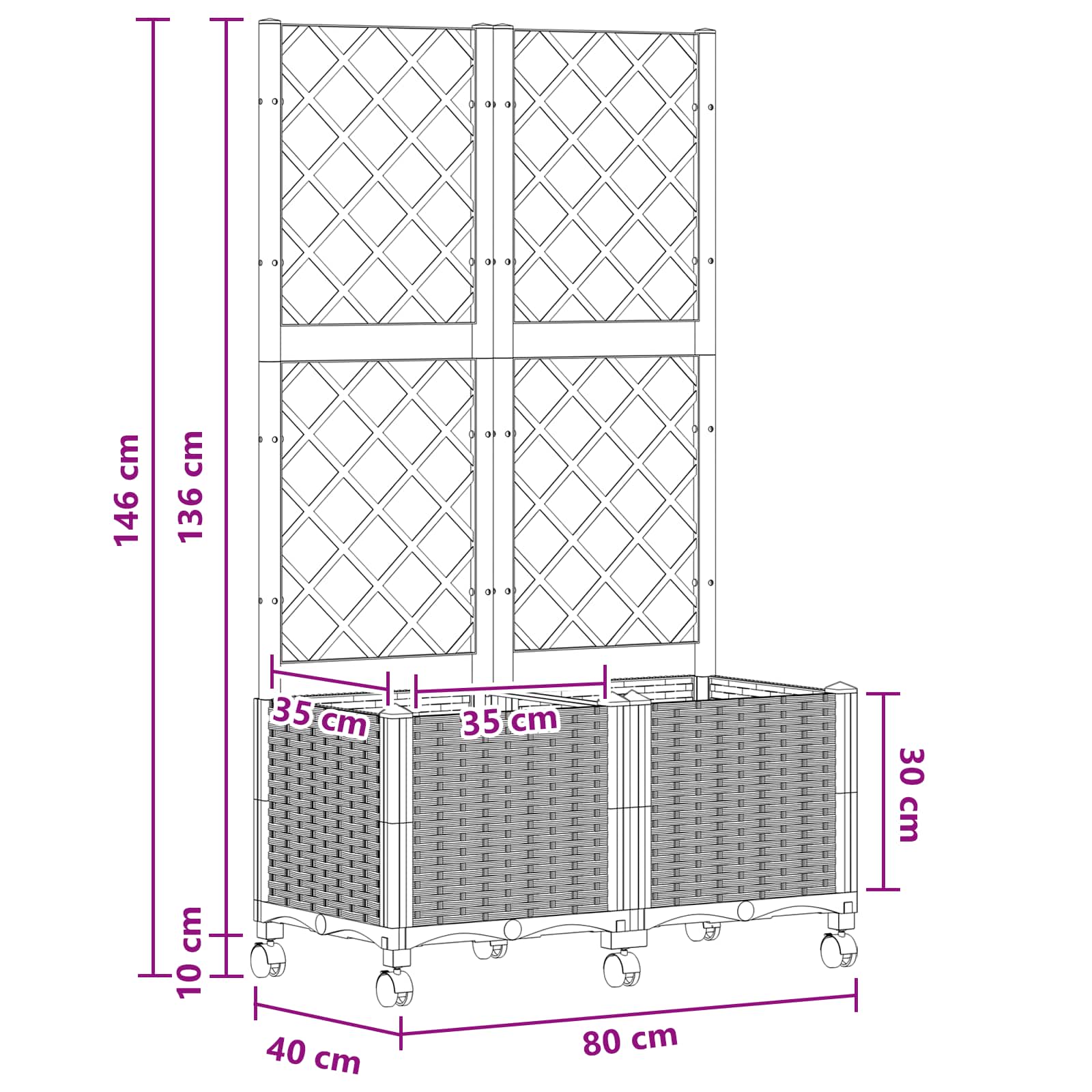 Vaso da giardino con grigliato e ruote Marrone 80 x 40 x 146 cm | homemem39