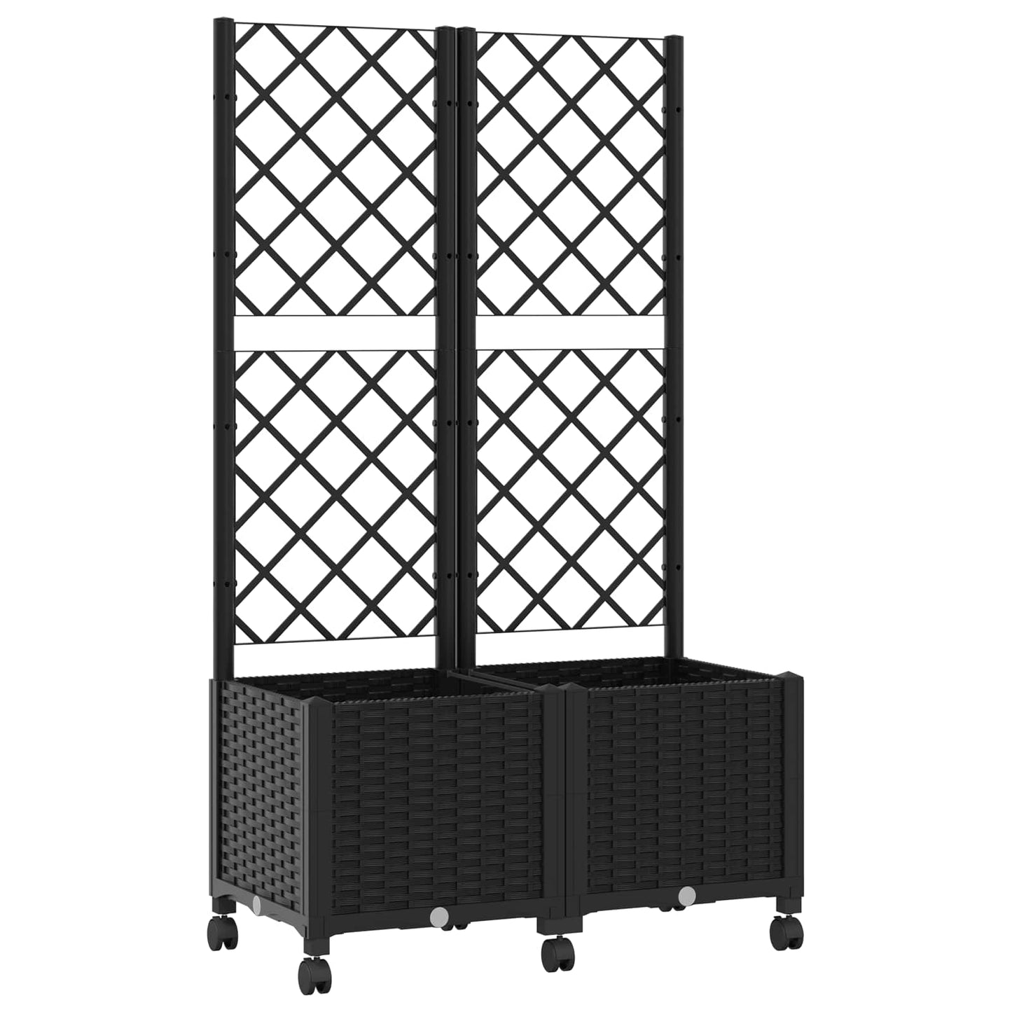 Vaso da giardino con grigliato e ruote Nero 80 x 40 x 146 cm PP | homemem39