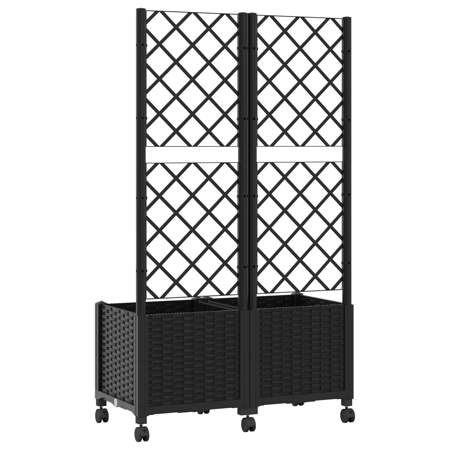 Vaso da giardino con grigliato e ruote Nero 80 x 40 x 146 cm PP | homemem39