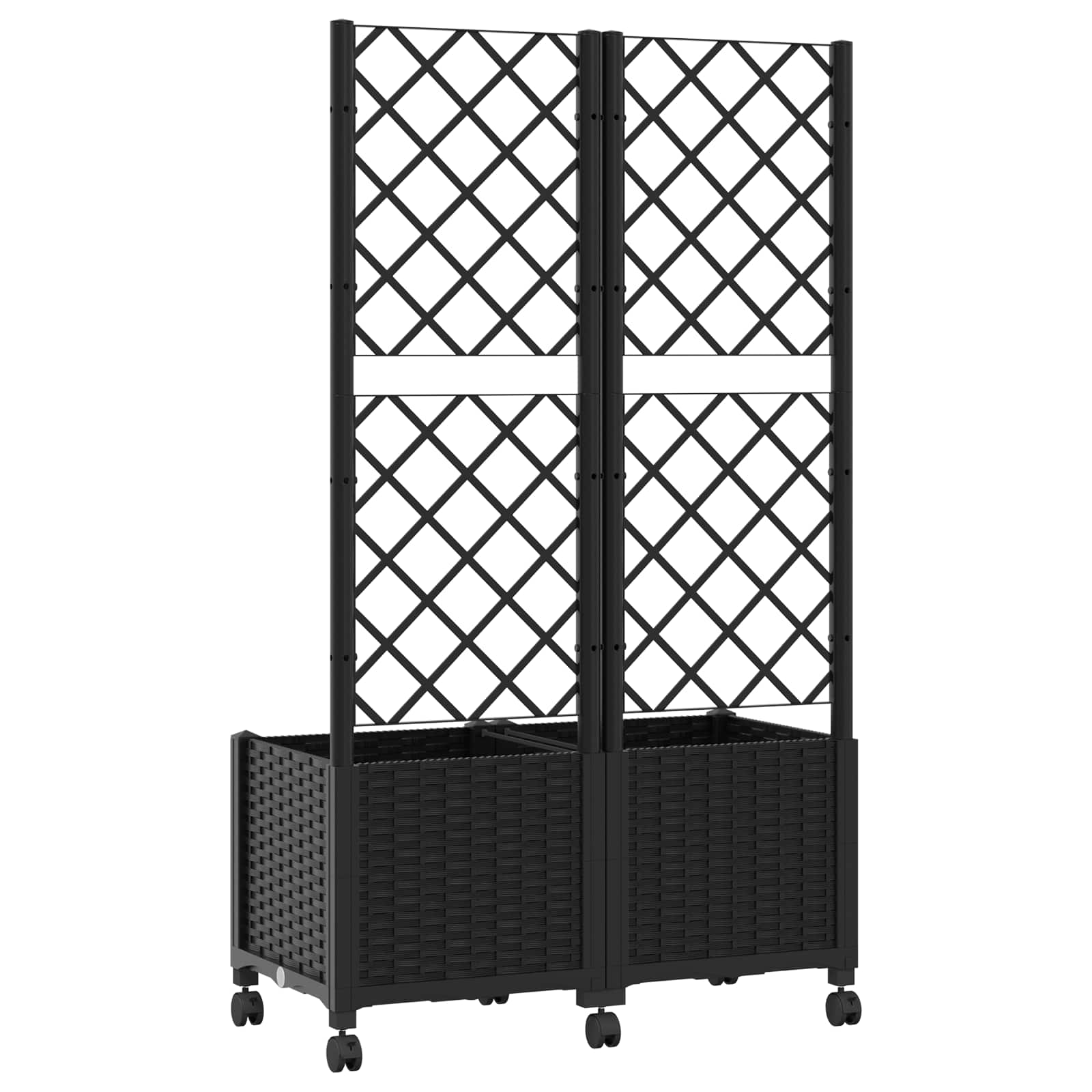 Vaso da giardino con grigliato e ruote Nero 80 x 40 x 146 cm PP | homemem39