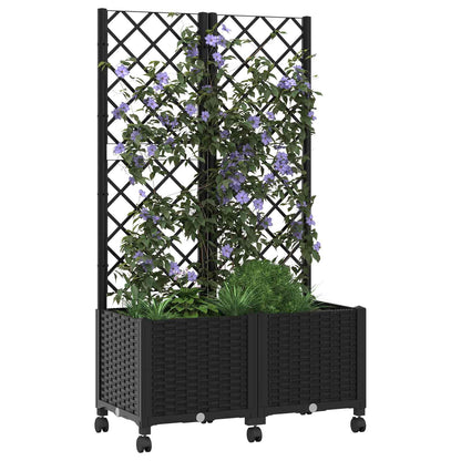 Vaso da giardino con grigliato e ruote Nero 80 x 40 x 146 cm PP | homemem39