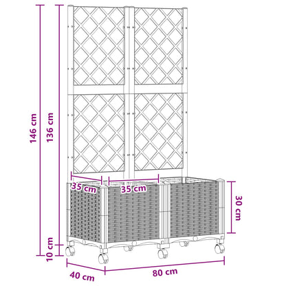 Vaso da giardino con grigliato e ruote Nero 80 x 40 x 146 cm PP | homemem39