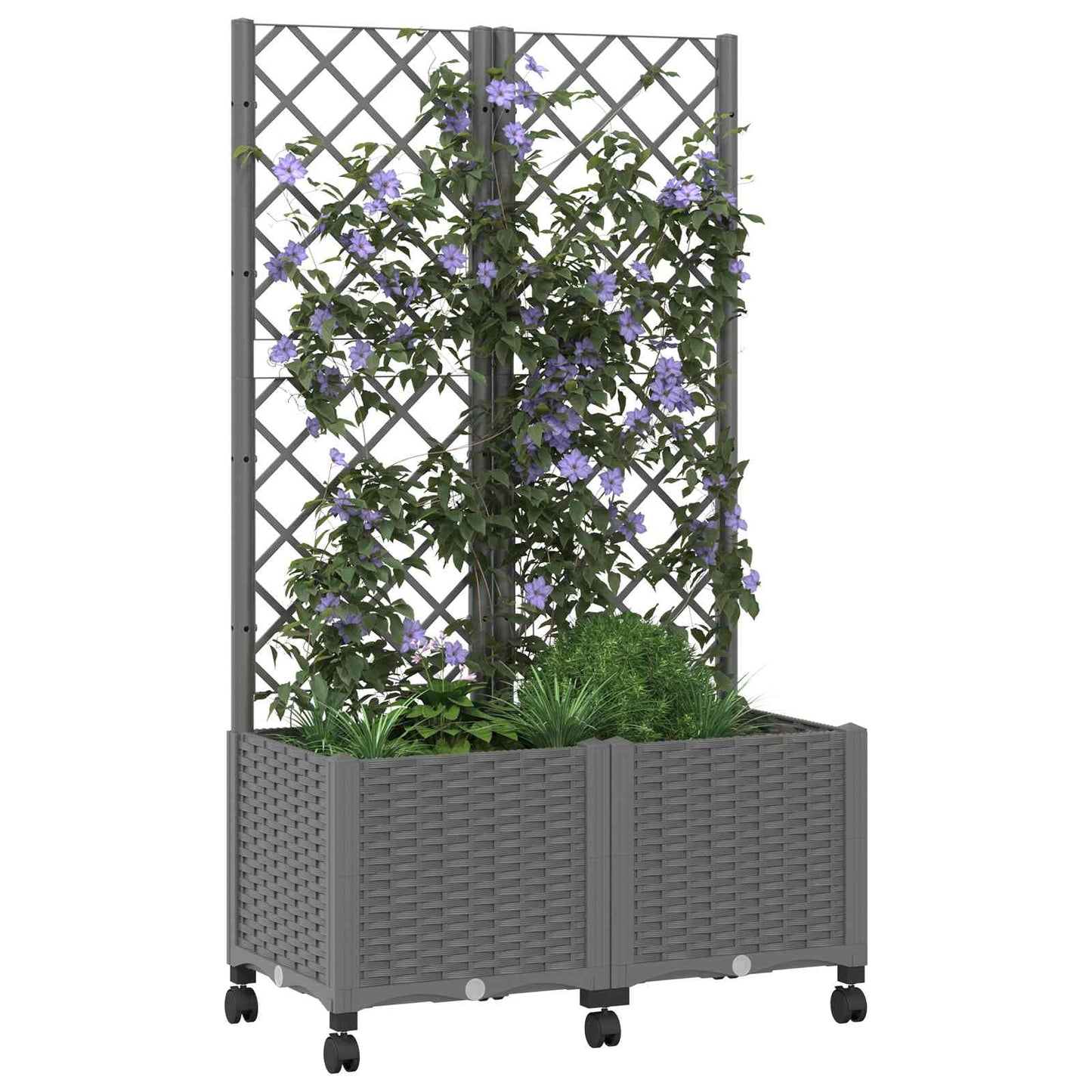 Vaso da giardino con grigliato e ruote Grigio Chiaro PP | homemem39