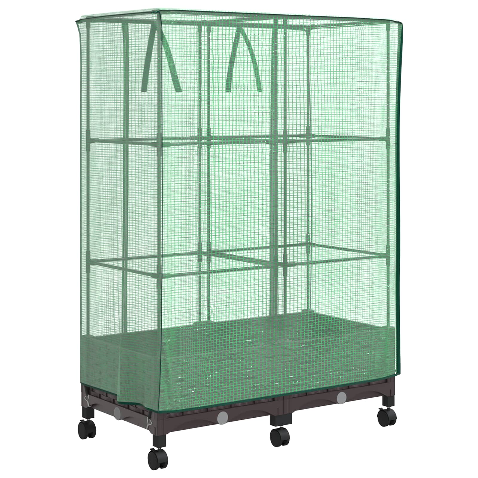 Vaso da Giardino con Copertura per Serra e Ruote 2 pz Marrone | homemem39
