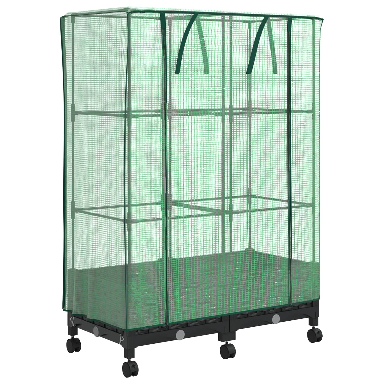 Vaso da Giardino con Copertura per Serra e Ruote 2 pz Nero PP | homemem39
