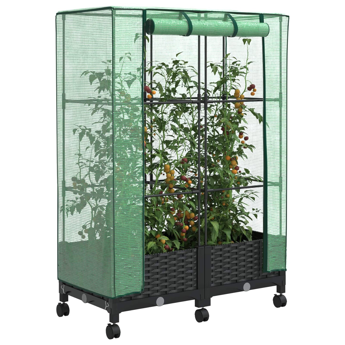 Vaso da Giardino con Copertura per Serra e Ruote 2 pz Nero PP | homemem39