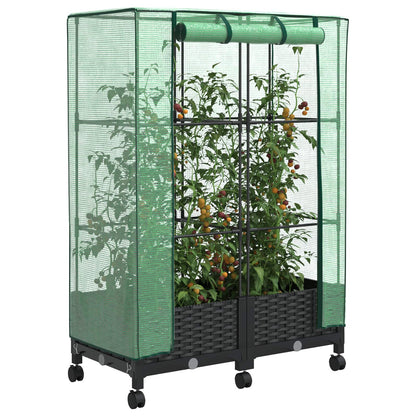Vaso da Giardino con Copertura per Serra e Ruote 2 pz Nero PP | homemem39