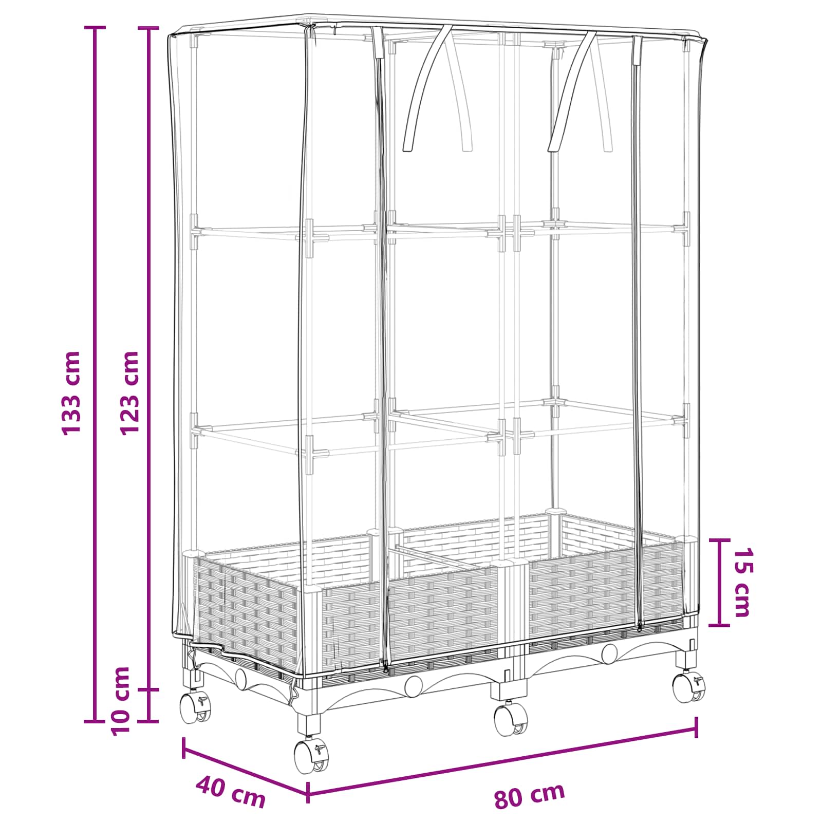 Vaso da Giardino con Copertura per Serra e Ruote 2 pz Nero PP | homemem39