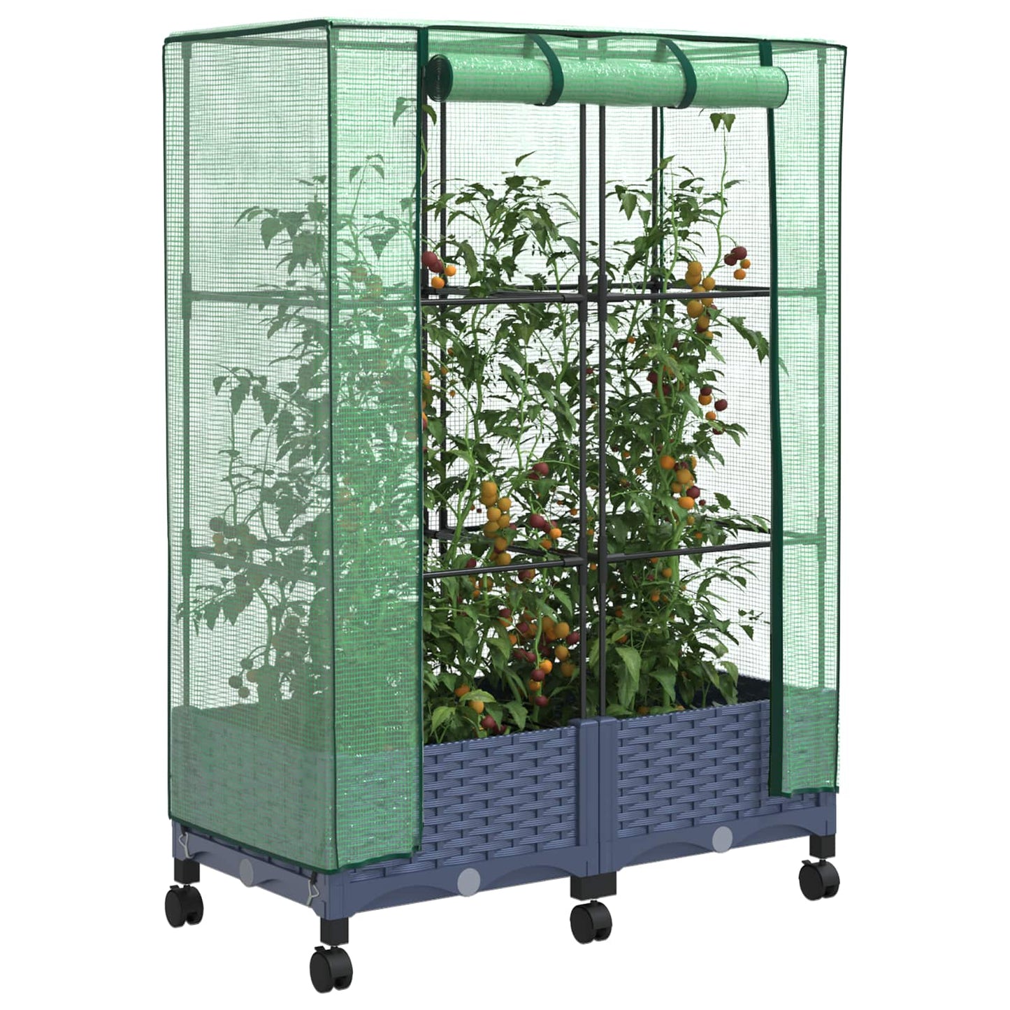 Vaso da Giardino con Copertura per Serra e Ruote 2 pz PP | homemem39