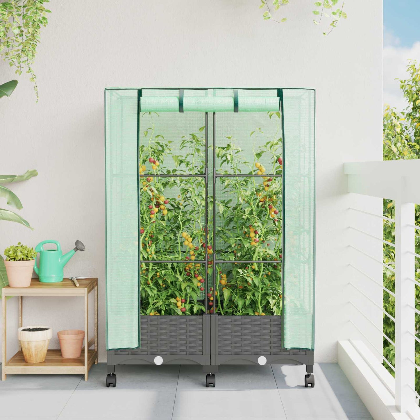 Vaso da Giardino con Copertura per Serra e Ruote 2 pz PP | homemem39