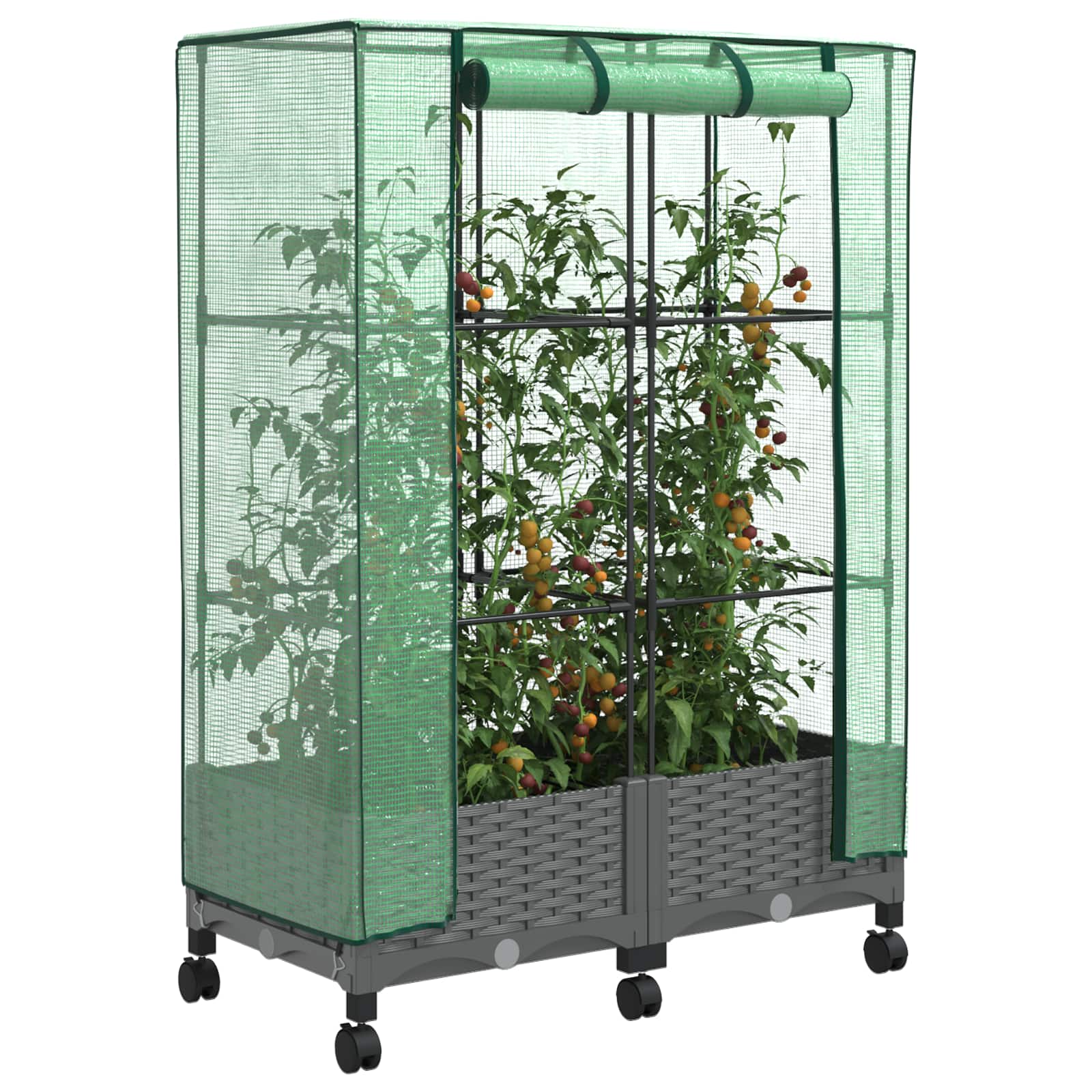 Vaso da Giardino con Copertura per Serra e Ruote 2 pz PP | homemem39