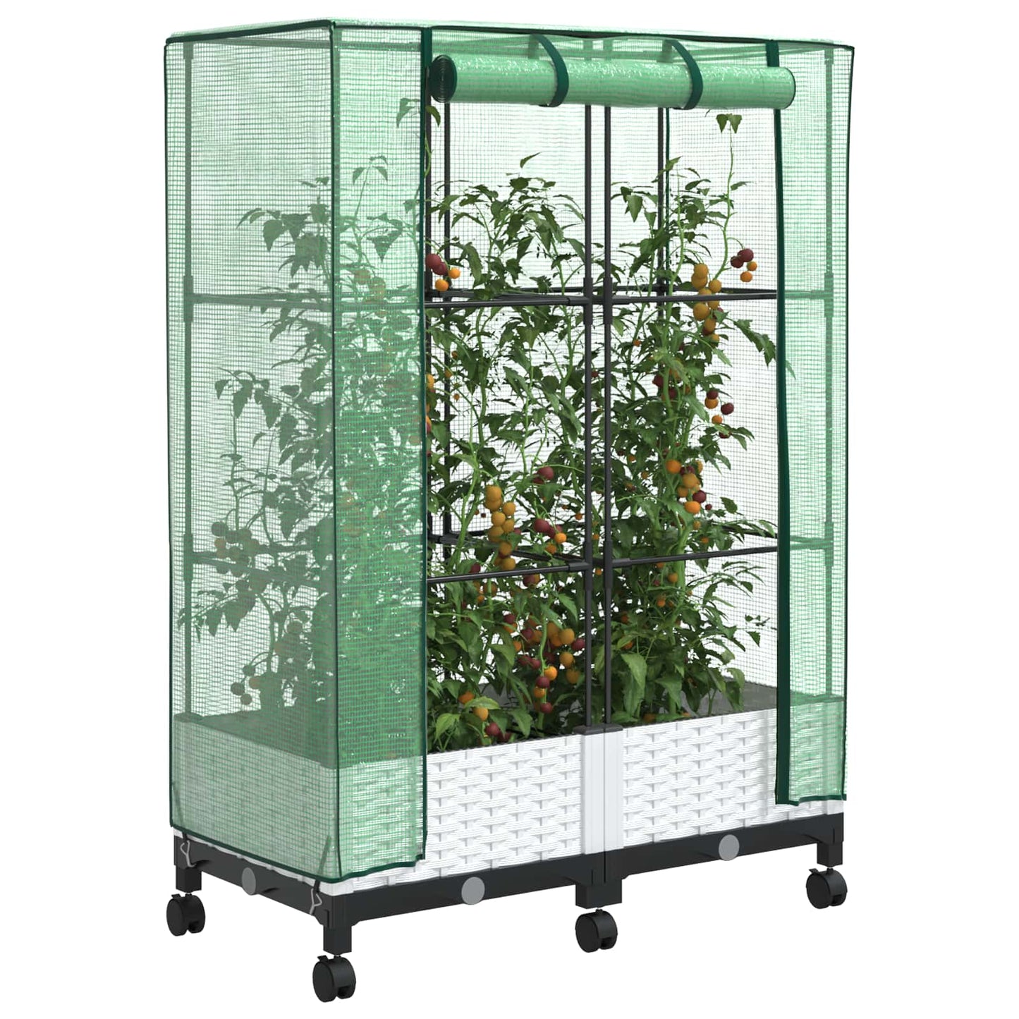 Vaso da Giardino con Copertura per Serra e Ruote 2 pz Bianco PP | homemem39