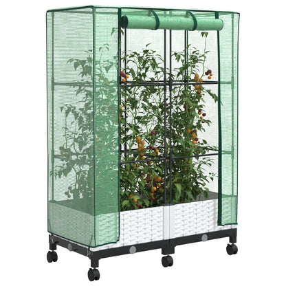 Vaso da Giardino con Copertura per Serra e Ruote 2 pz Bianco PP | homemem39