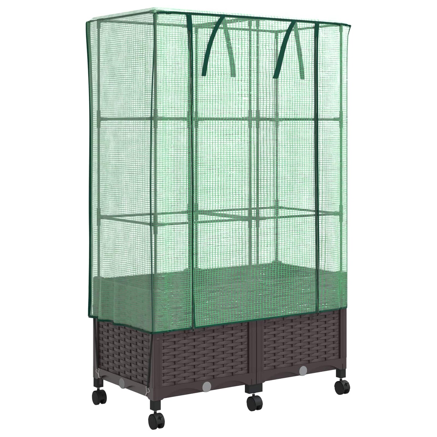 Vaso da Giardino con Copertura per Serra e Ruote 2 pz Marrone | homemem39