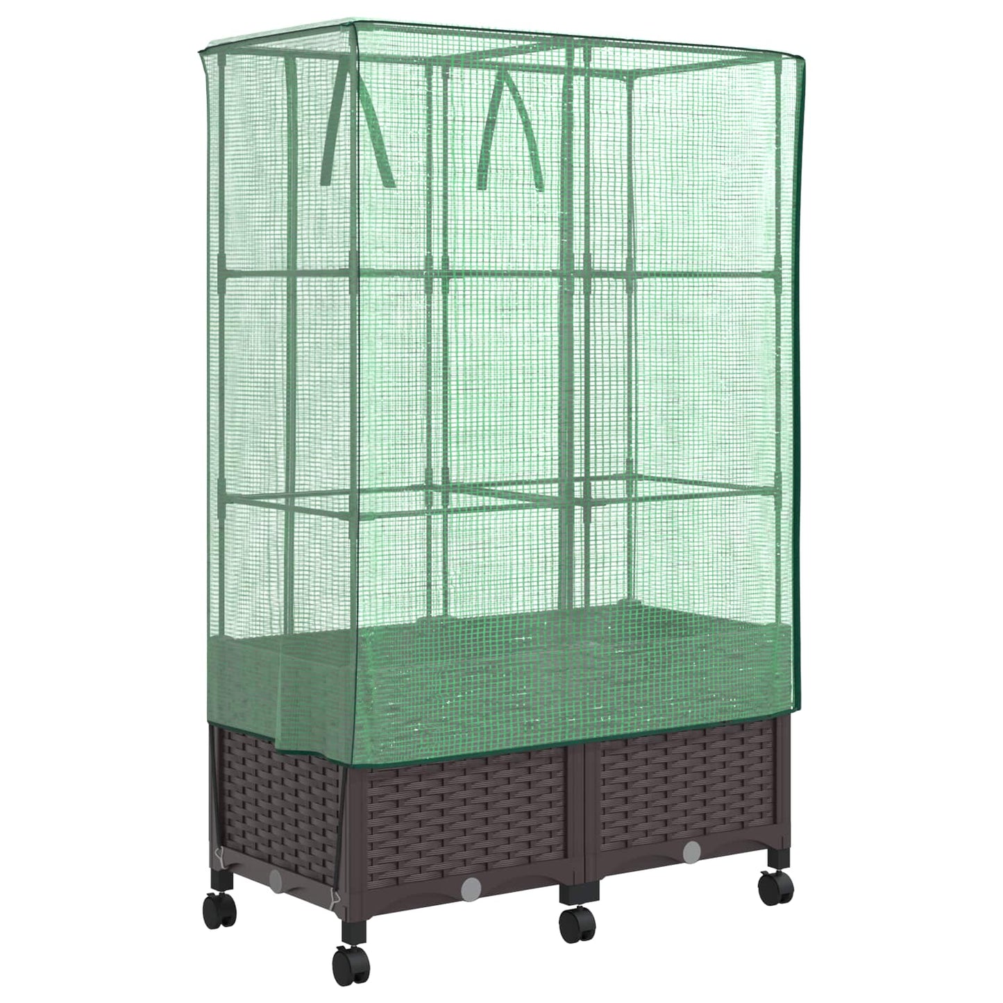 Vaso da Giardino con Copertura per Serra e Ruote 2 pz Marrone | homemem39