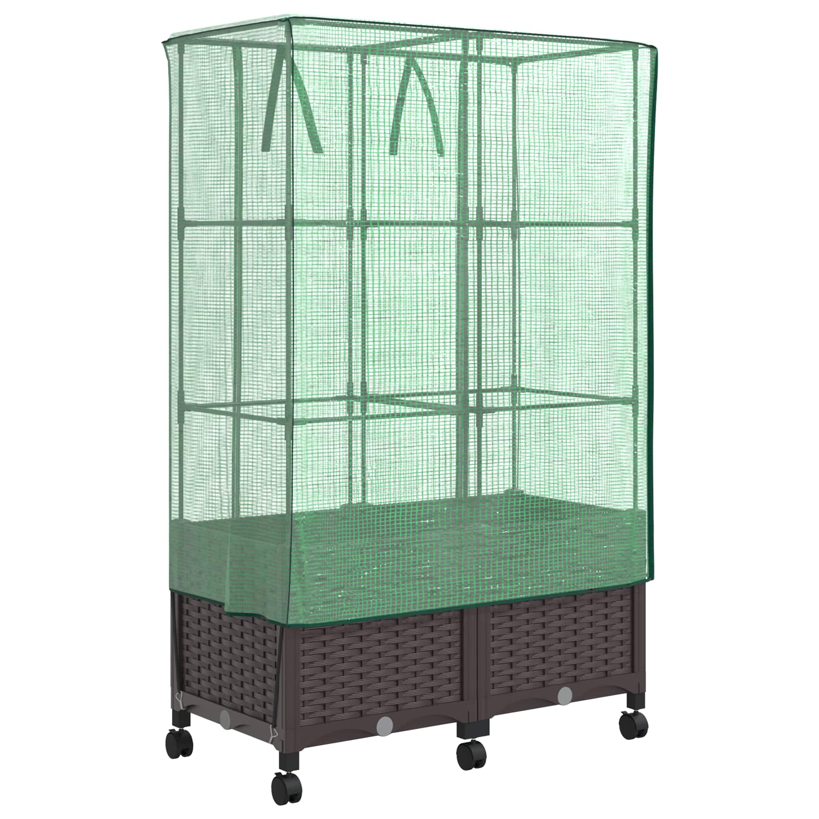 Vaso da Giardino con Copertura per Serra e Ruote 2 pz Marrone | homemem39